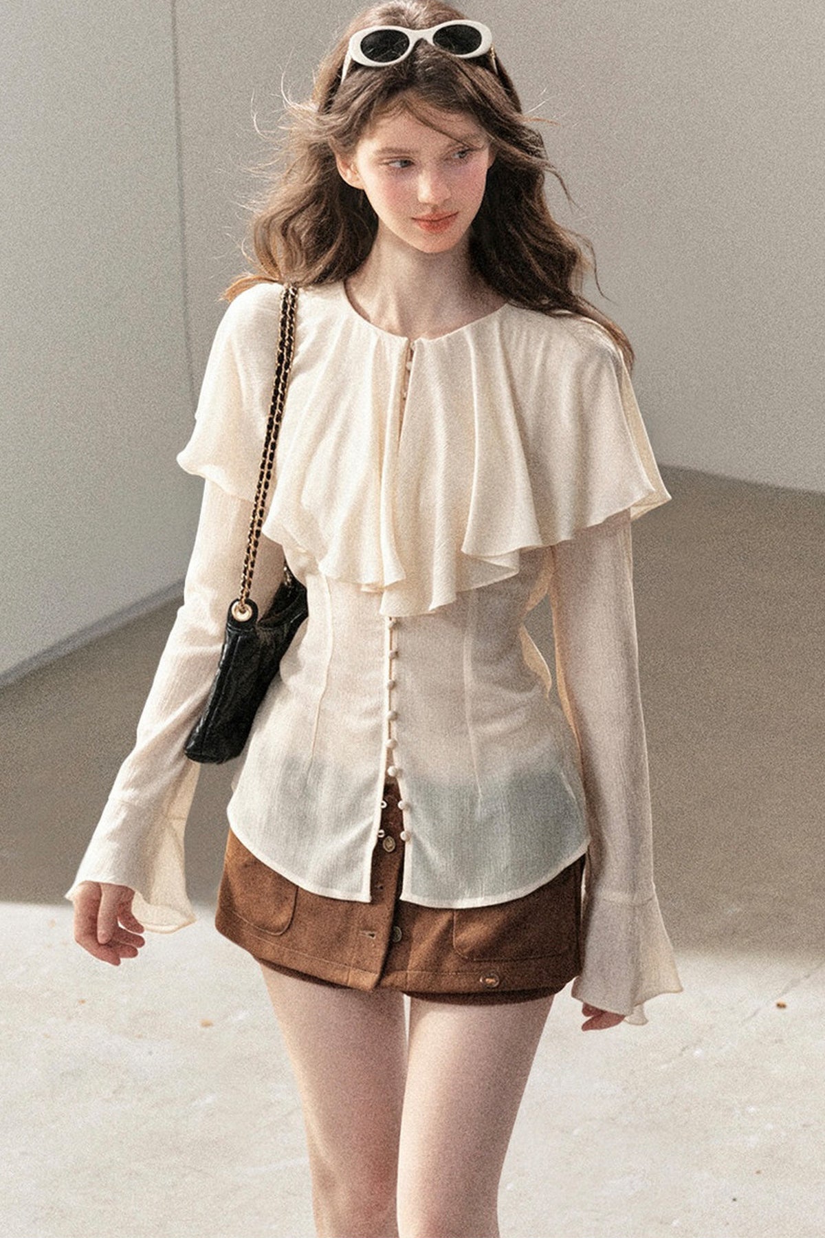 Ruffled Sheer Chiffon Top