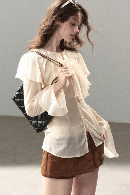 Ruffled Sheer Chiffon Top