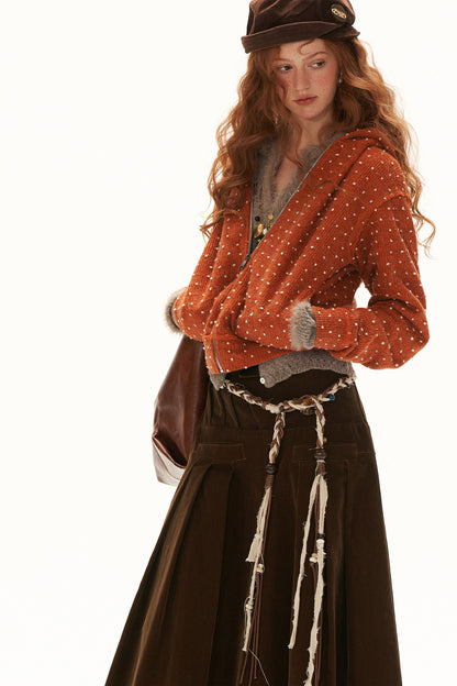 Long-Sleeve Patchwork Hollow-Out Lapel Sweater