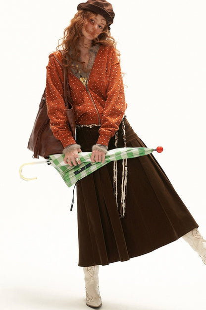Long-Sleeve Patchwork Hollow-Out Lapel Sweater