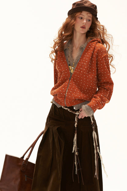 Long-Sleeve Patchwork Hollow-Out Lapel Sweater