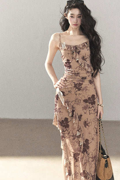 Vestido largo floral de tirantes finos