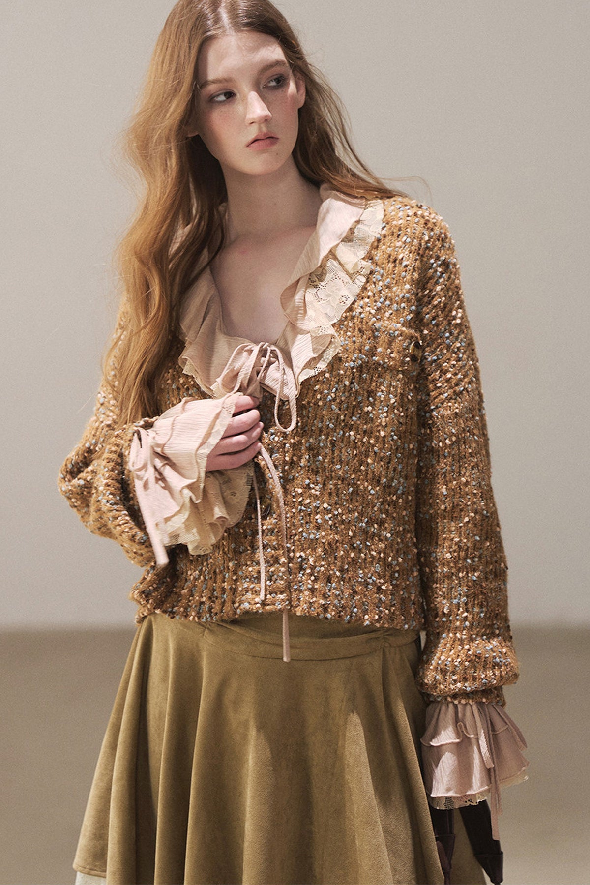 Irregular Faux Suede Lace Skirt