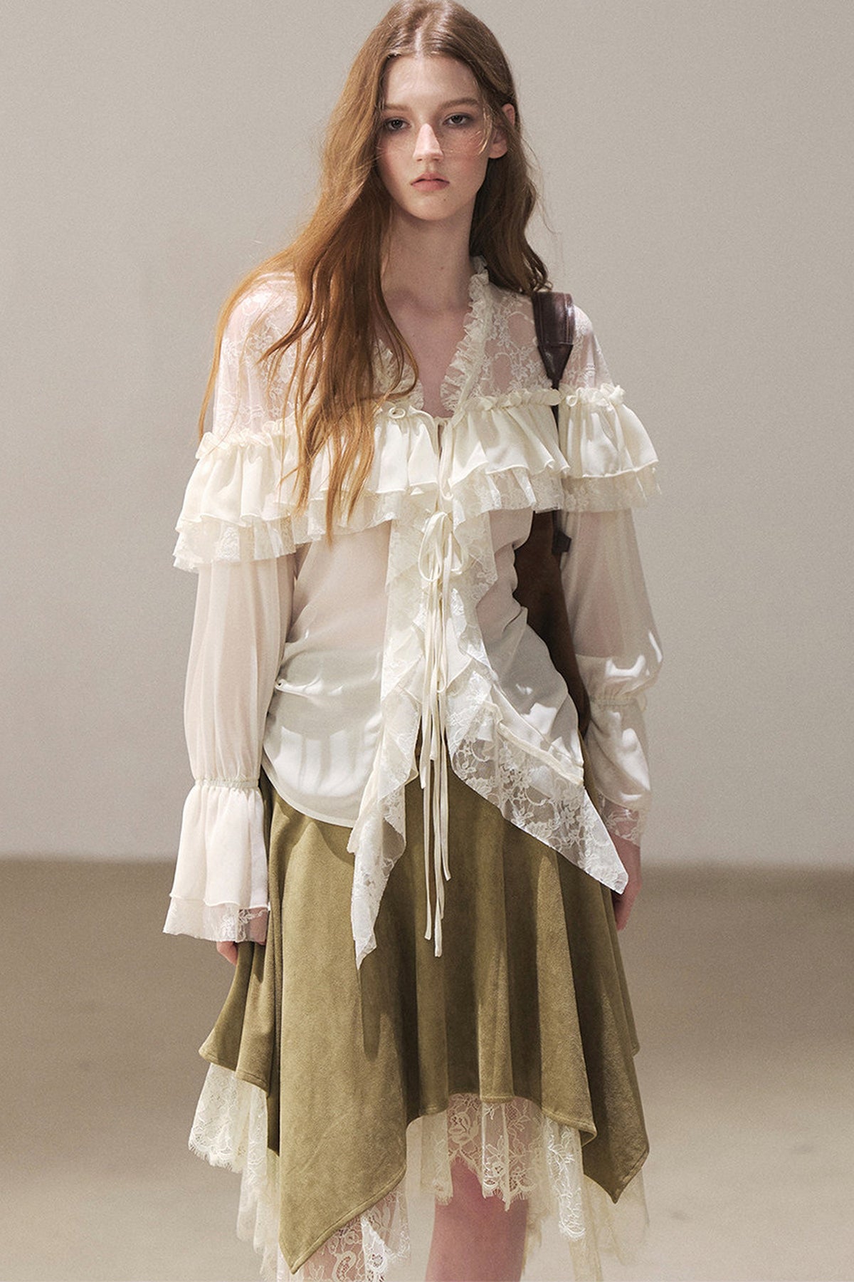 Irregular Faux Suede Lace Skirt