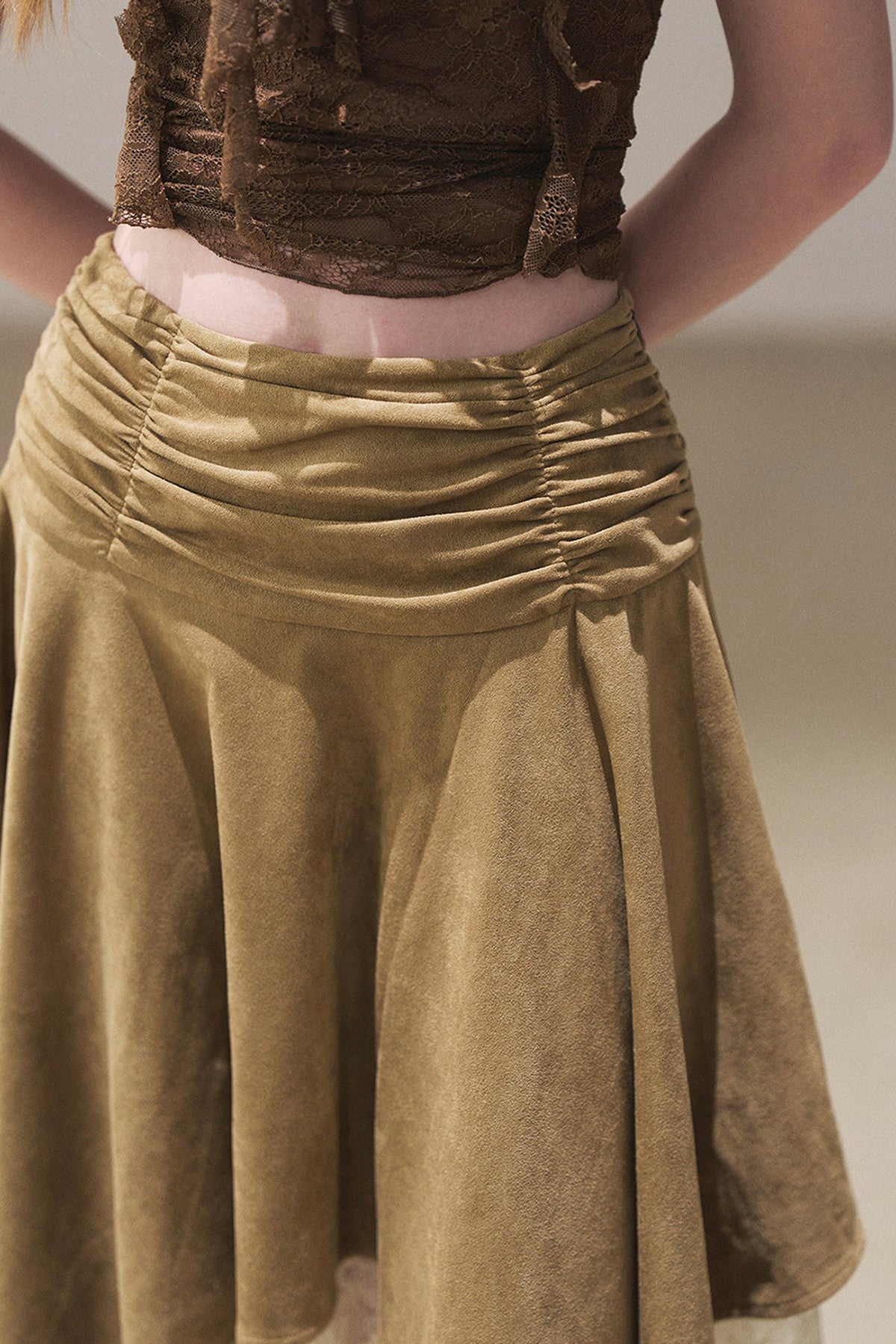 Irregular Faux Suede Lace Skirt