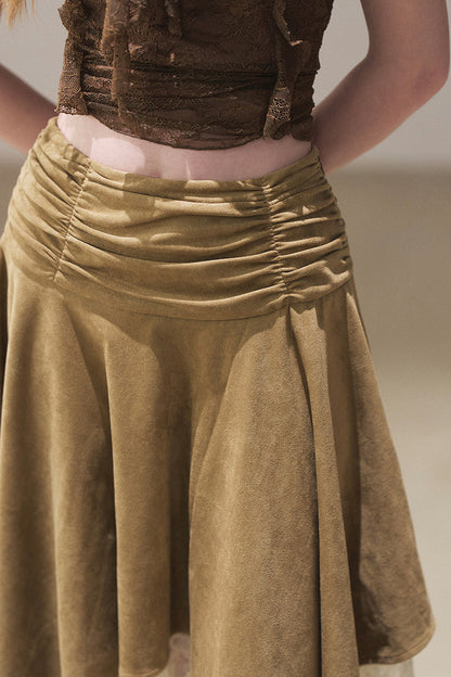 Irregular Faux Suede Lace Skirt