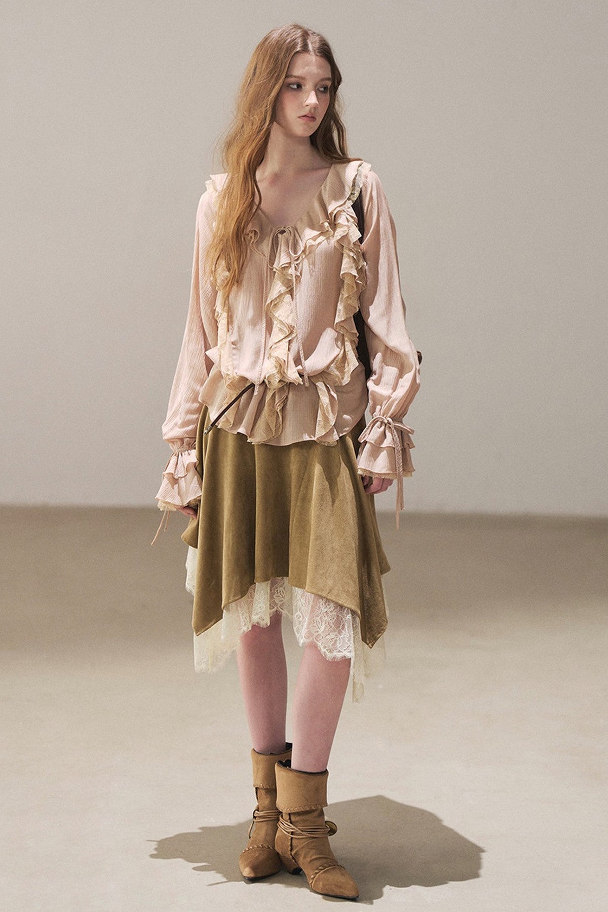 Irregular Faux Suede Lace Skirt