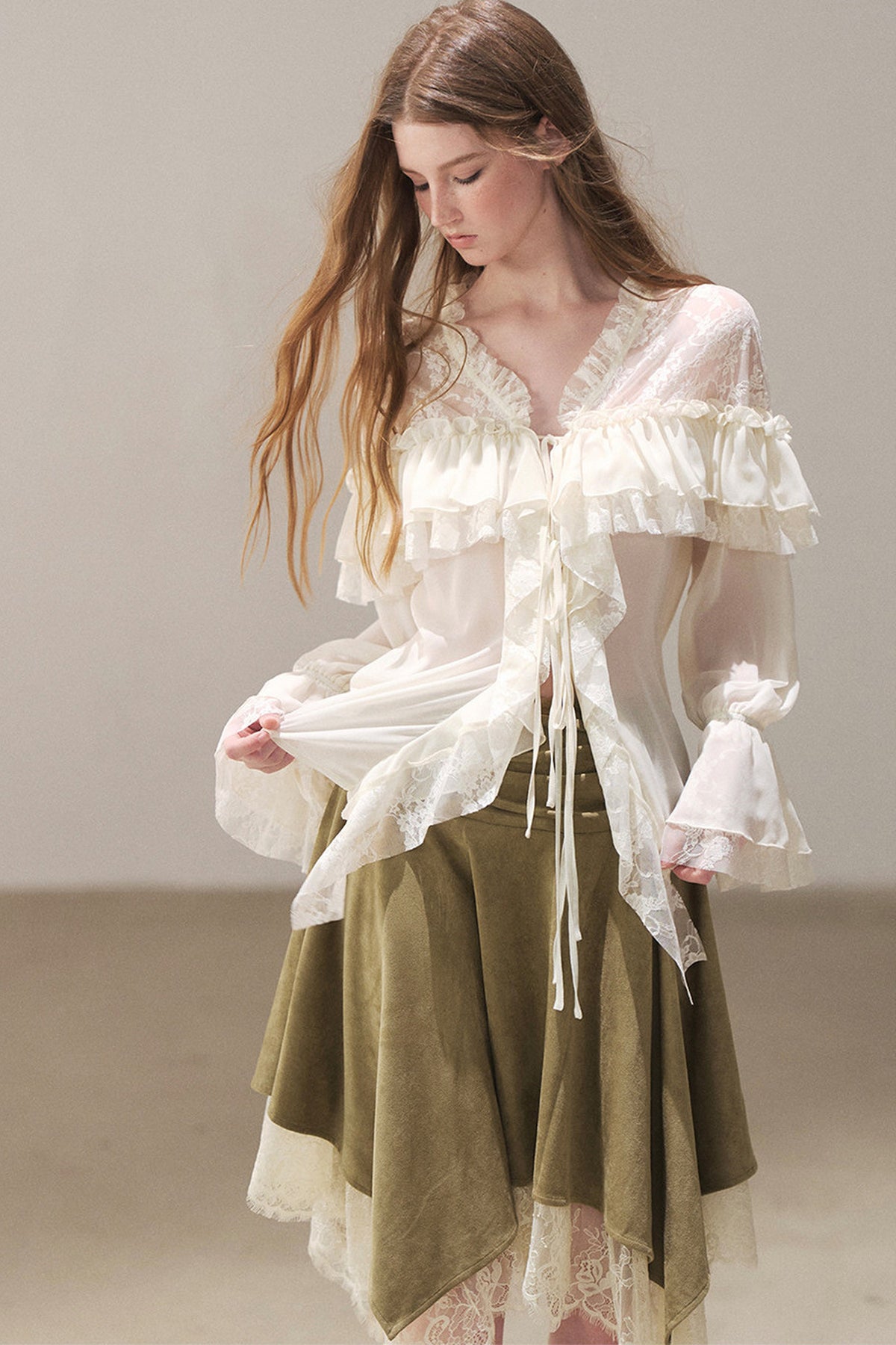 Irregular Faux Suede Lace Skirt