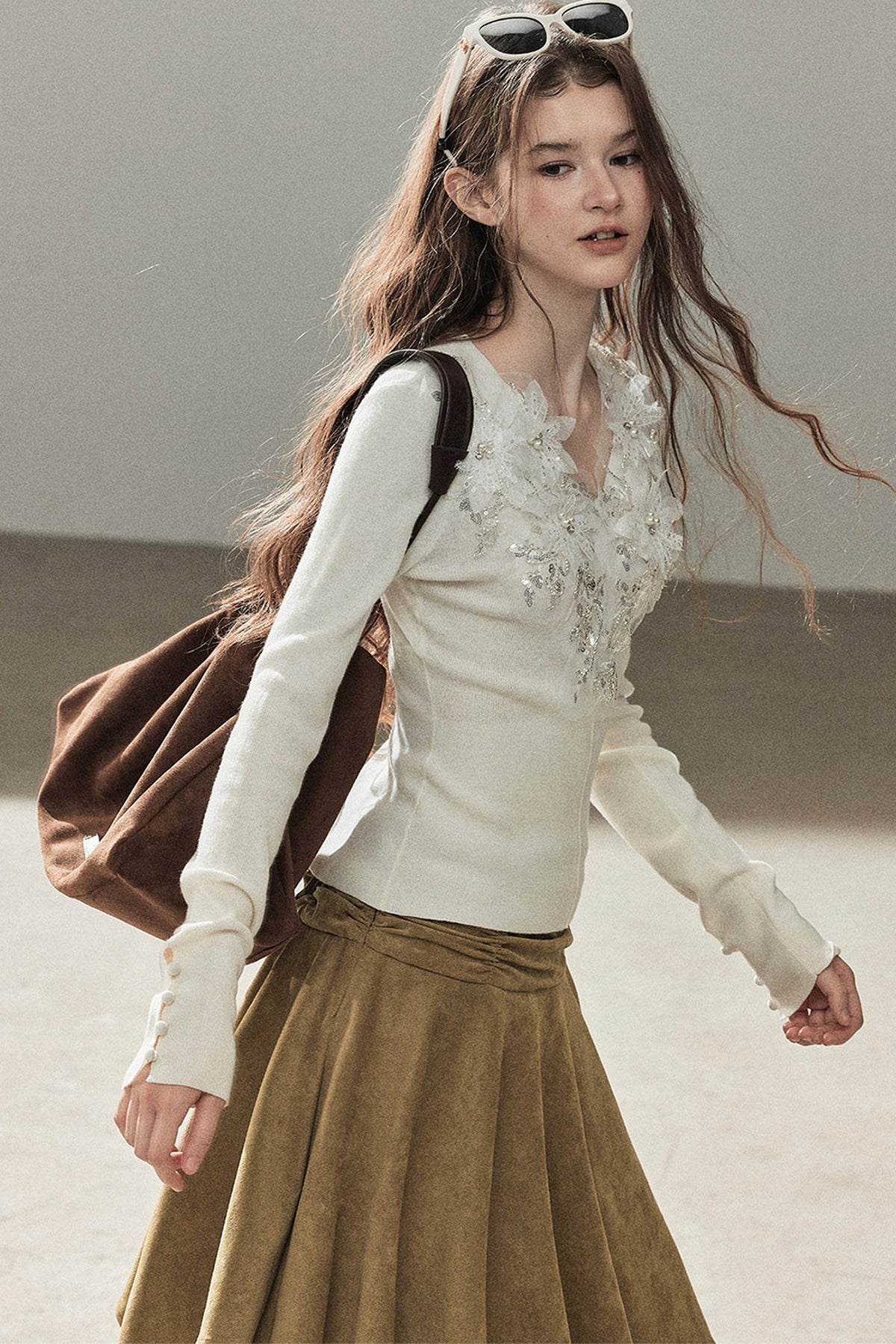 Irregular Faux Suede Lace Skirt