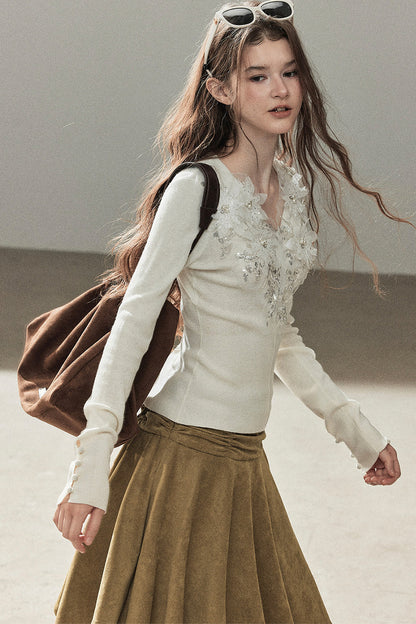 Irregular Faux Suede Lace Skirt