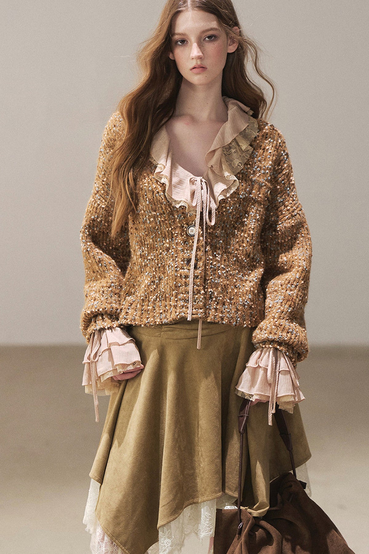 Irregular Faux Suede Lace Skirt