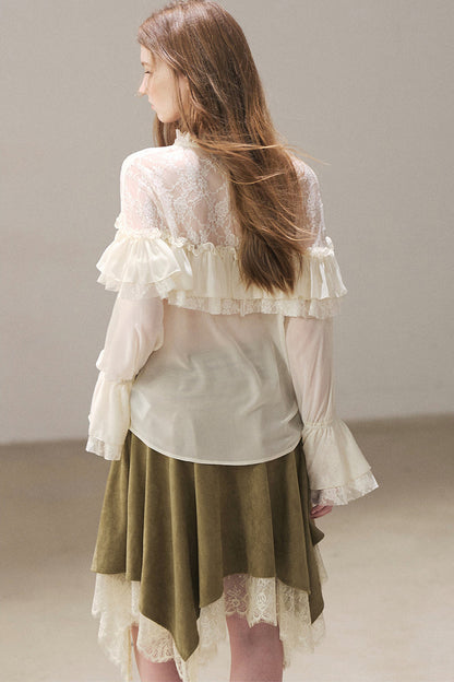 Irregular Faux Suede Lace Skirt