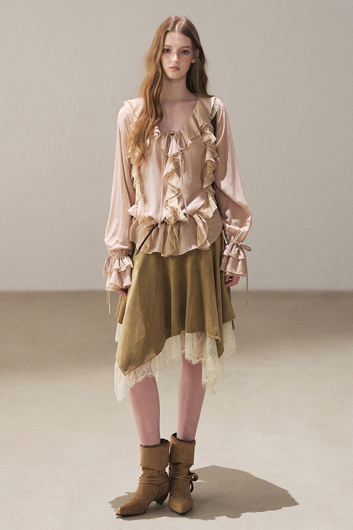 Irregular Faux Suede Lace Skirt