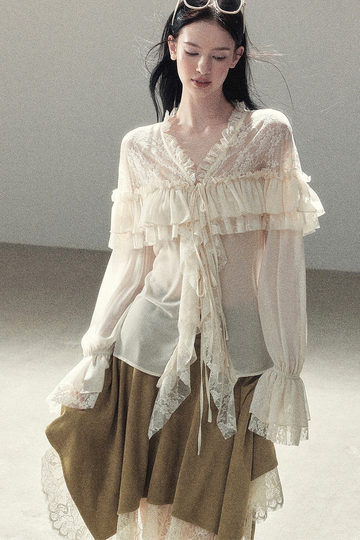 Irregular Faux Suede Lace Skirt