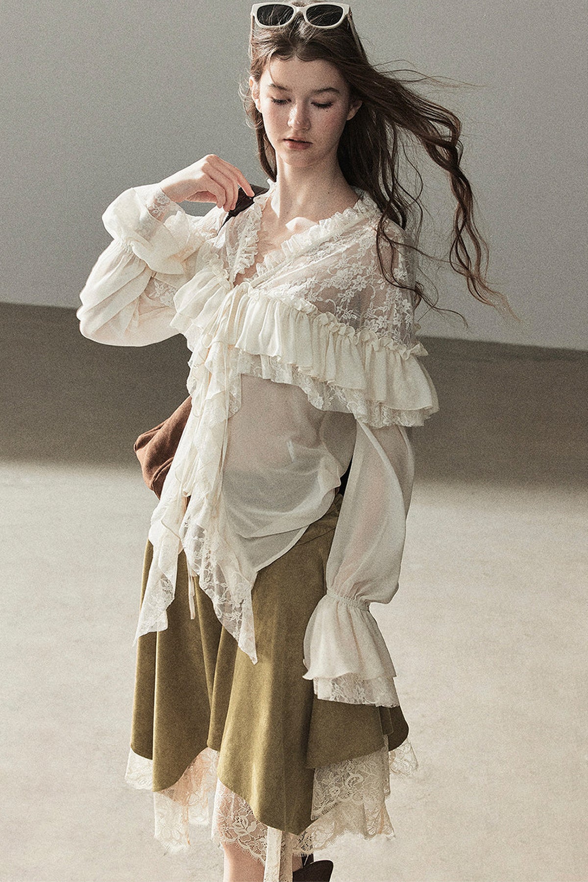Irregular Faux Suede Lace Skirt