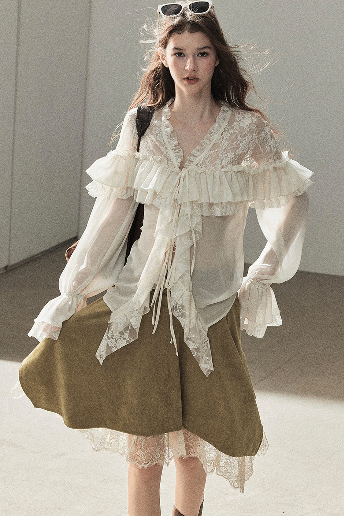 Irregular Faux Suede Lace Skirt