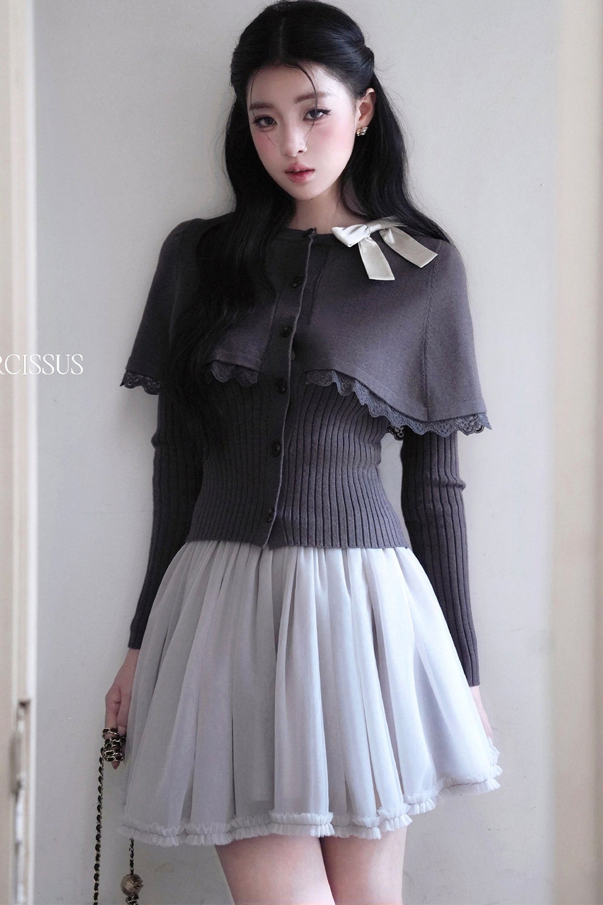 Layered-Look Knit Sweater and Skirt Set-Up