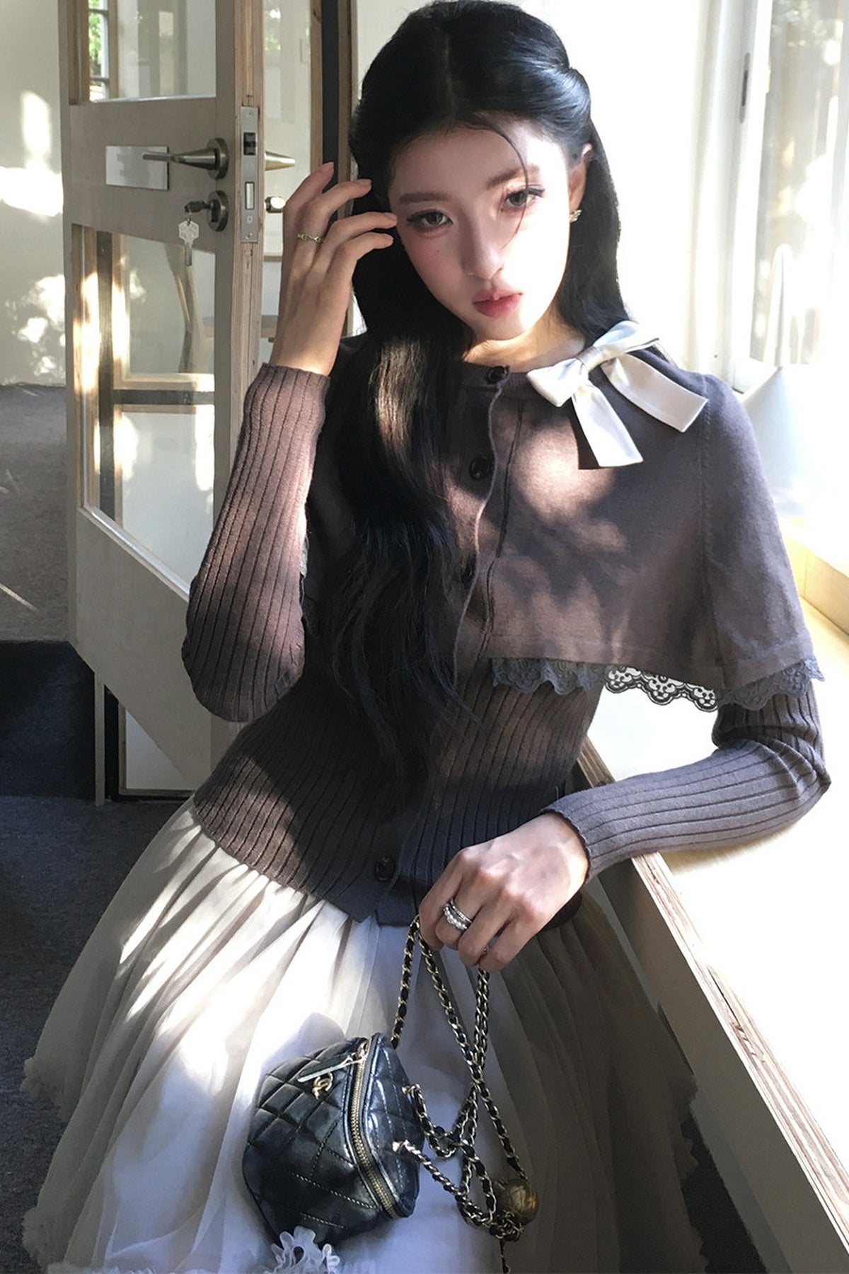 Layered-Look Knit Sweater and Skirt Set-Up
