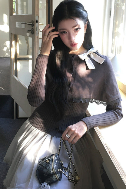 Layered-Look Knit Sweater and Skirt Set-Up
