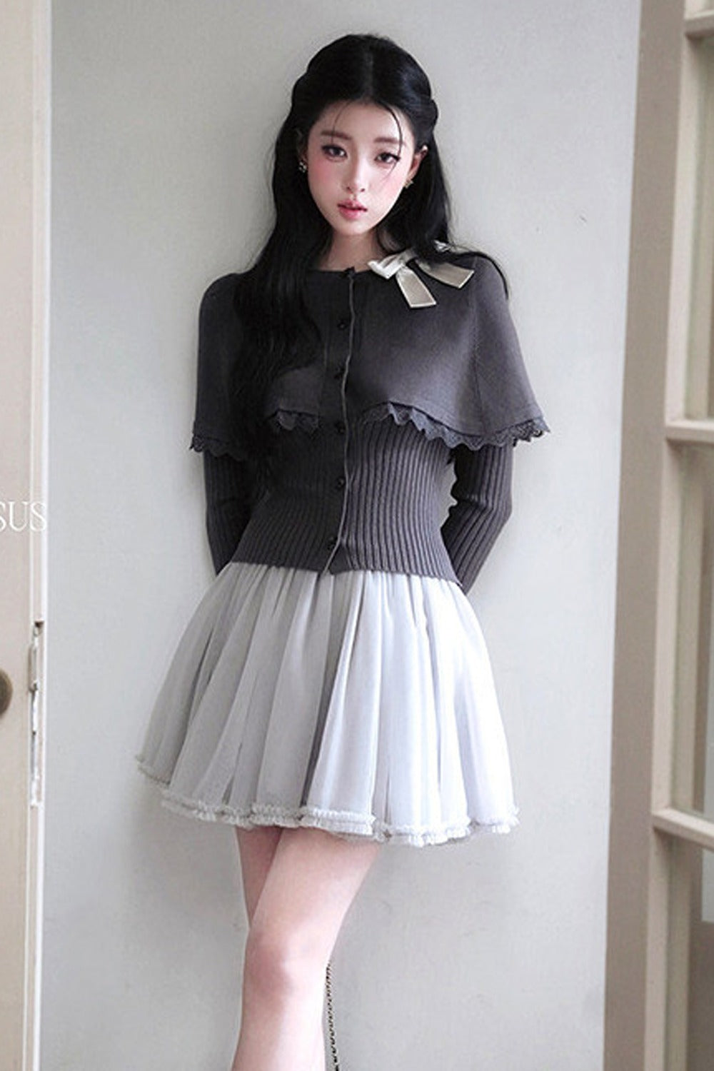 Layered-Look Knit Sweater and Skirt Set-Up