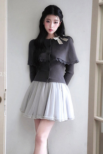 Layered-Look Knit Sweater and Skirt Set-Up