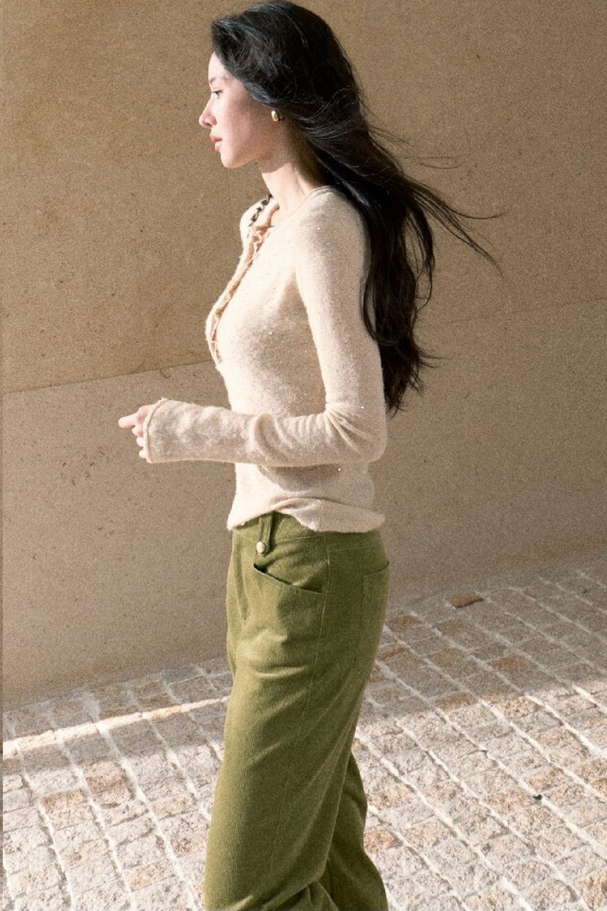 High-Waisted Corduroy Flared Belt Loops Pants