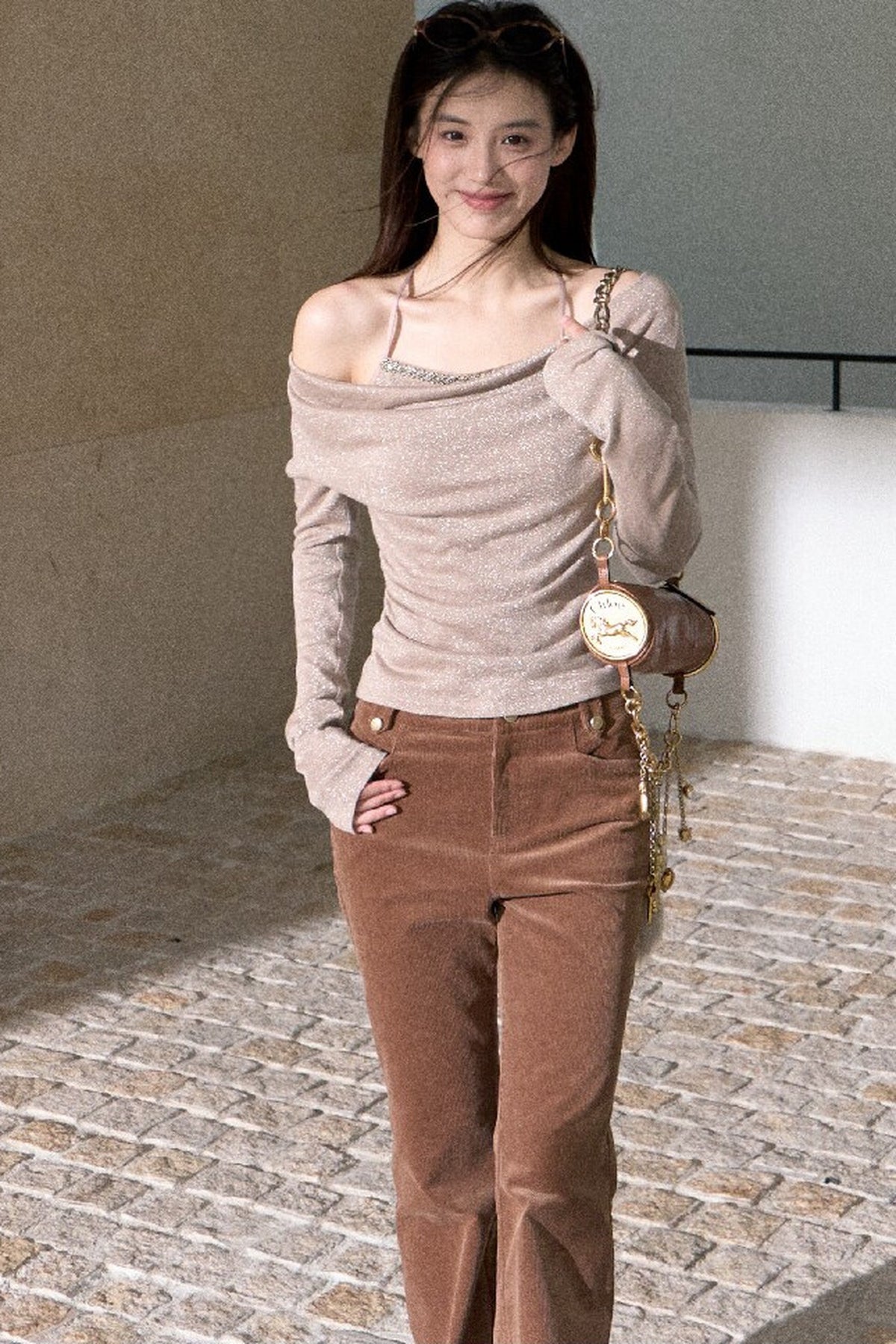 High-Waisted Corduroy Flared Belt Loops Pants