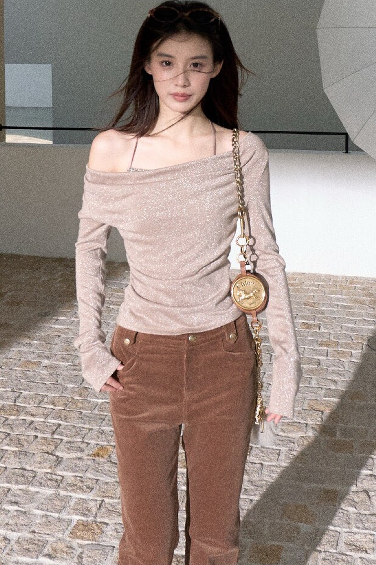 High-Waisted Corduroy Flared Belt Loops Pants