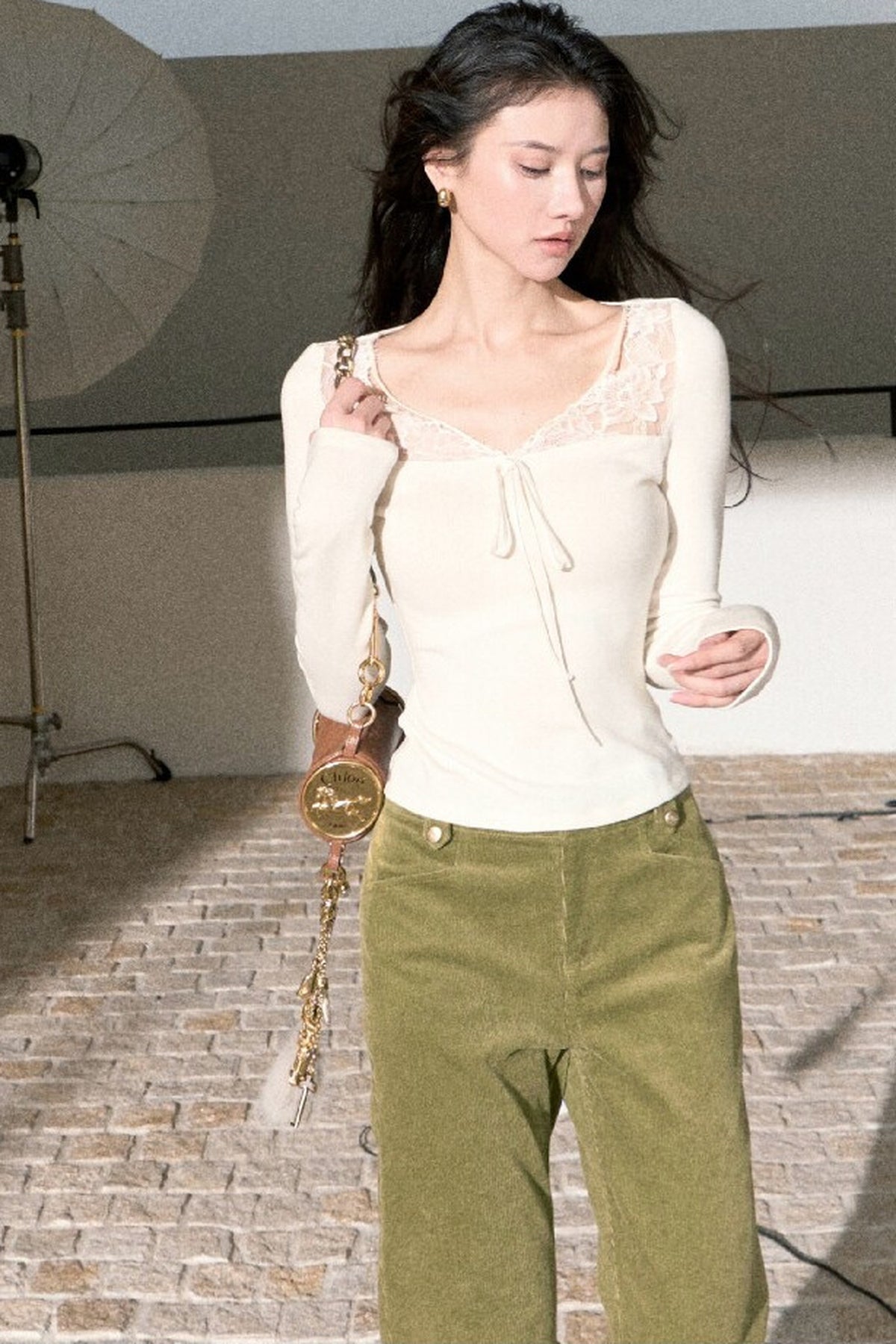 High-Waisted Corduroy Flared Belt Loops Pants
