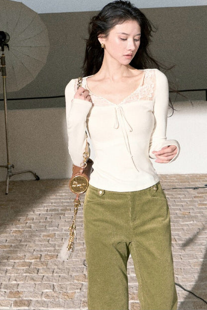 High-Waisted Corduroy Flared Belt Loops Pants