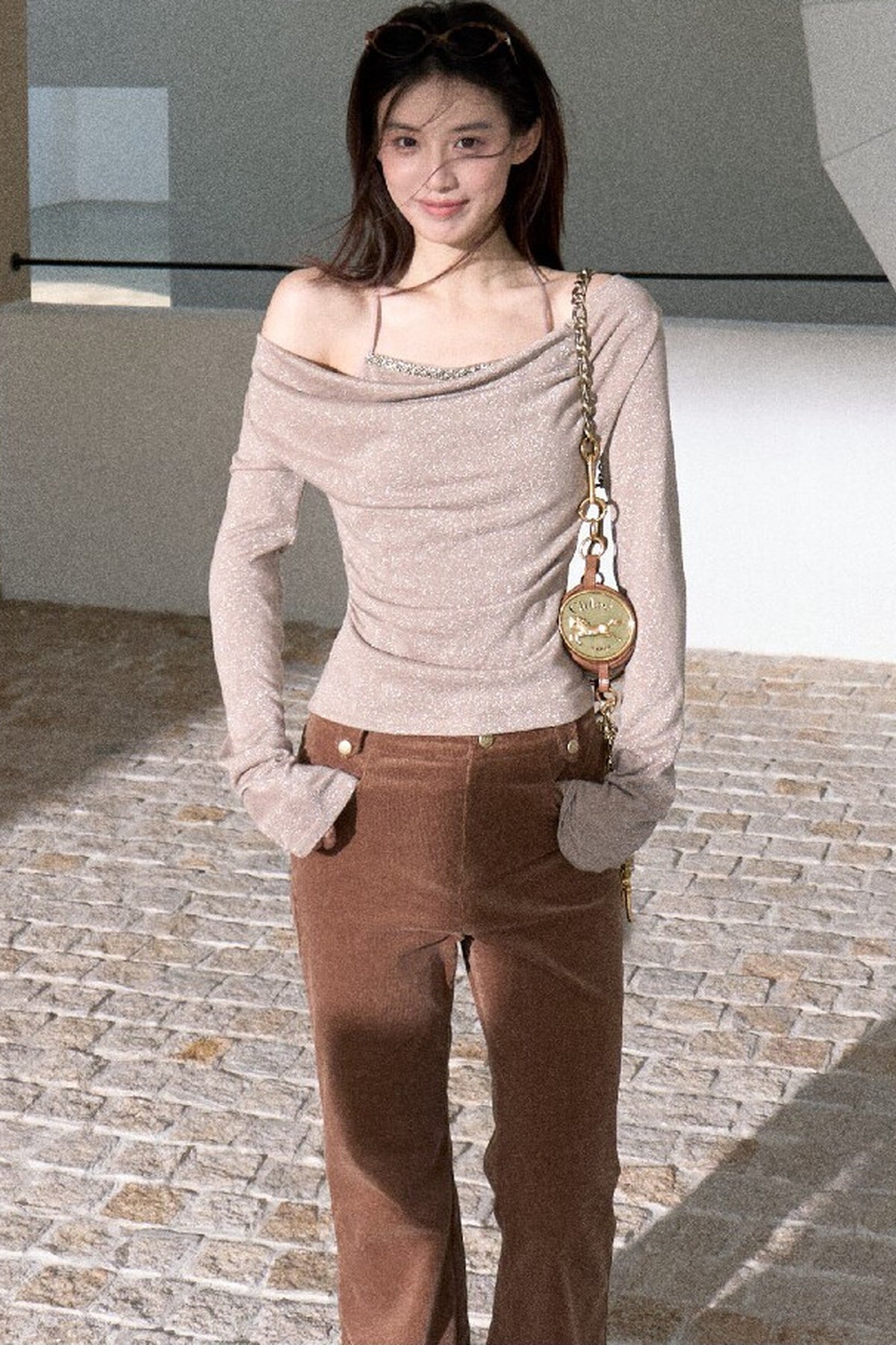 High-Waisted Corduroy Flared Belt Loops Pants
