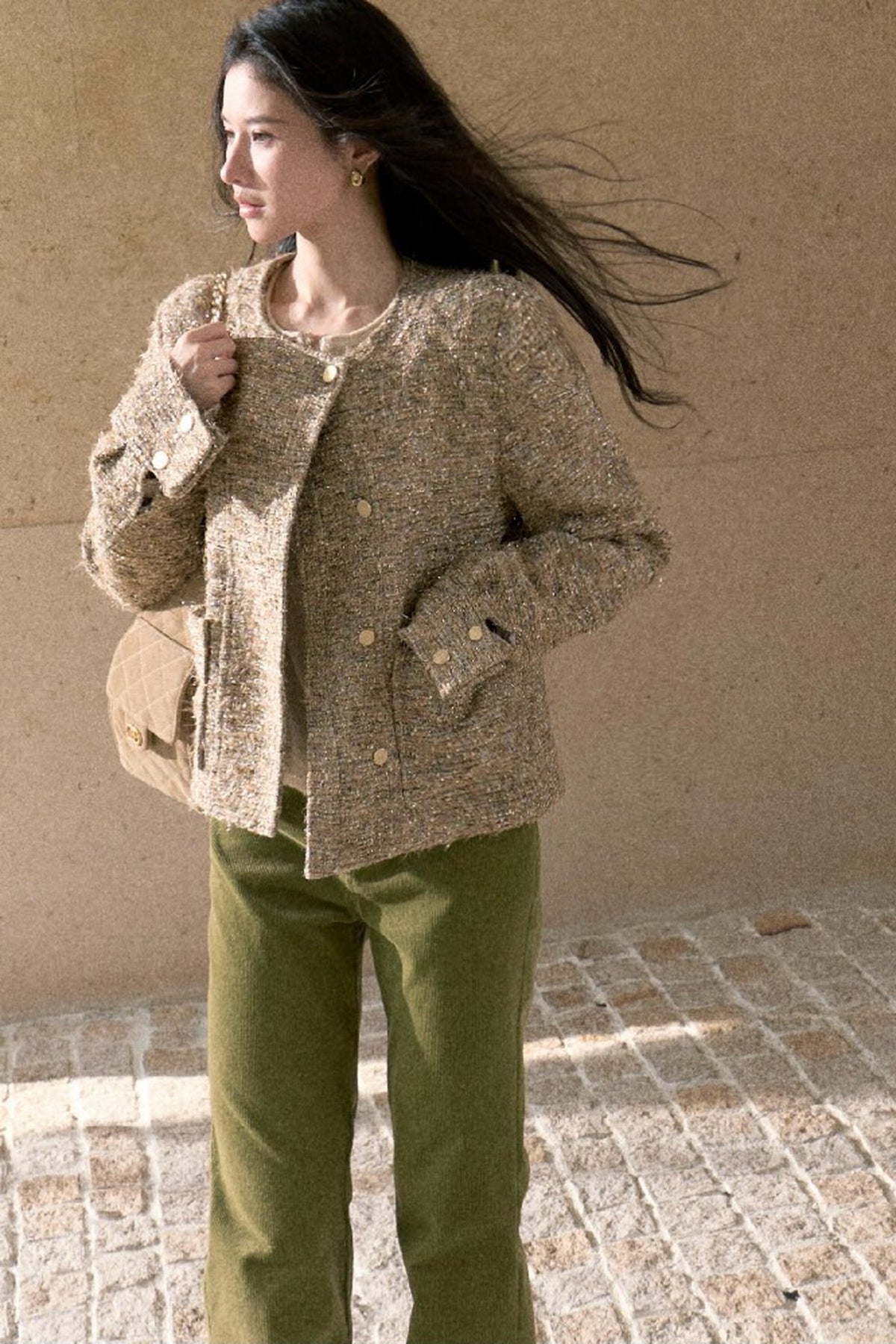 High-Waisted Corduroy Flared Belt Loops Pants