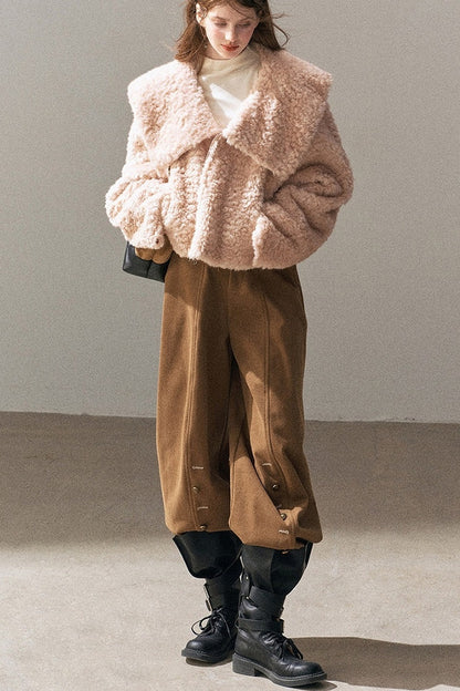 Large Lapel Textured Faux Fur Teddy Jacket
