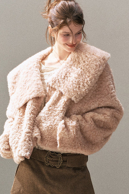 Large Lapel Textured Faux Fur Teddy Jacket