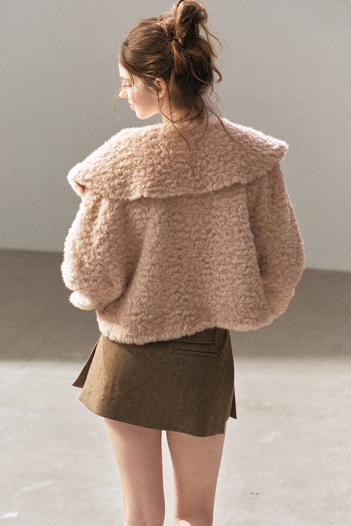 Large Lapel Textured Faux Fur Teddy Jacket
