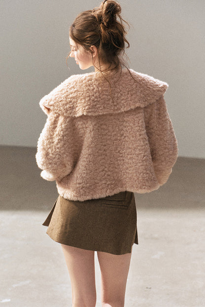 Large Lapel Textured Faux Fur Teddy Jacket