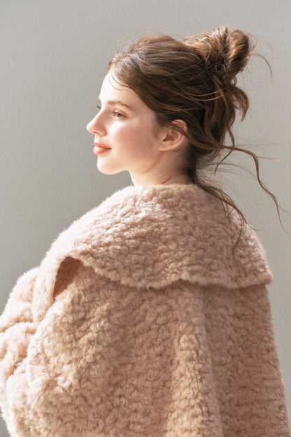 Large Lapel Textured Faux Fur Teddy Jacket