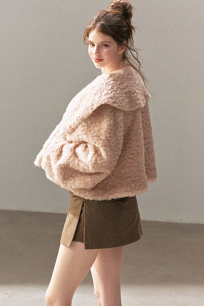 Large Lapel Textured Faux Fur Teddy Jacket