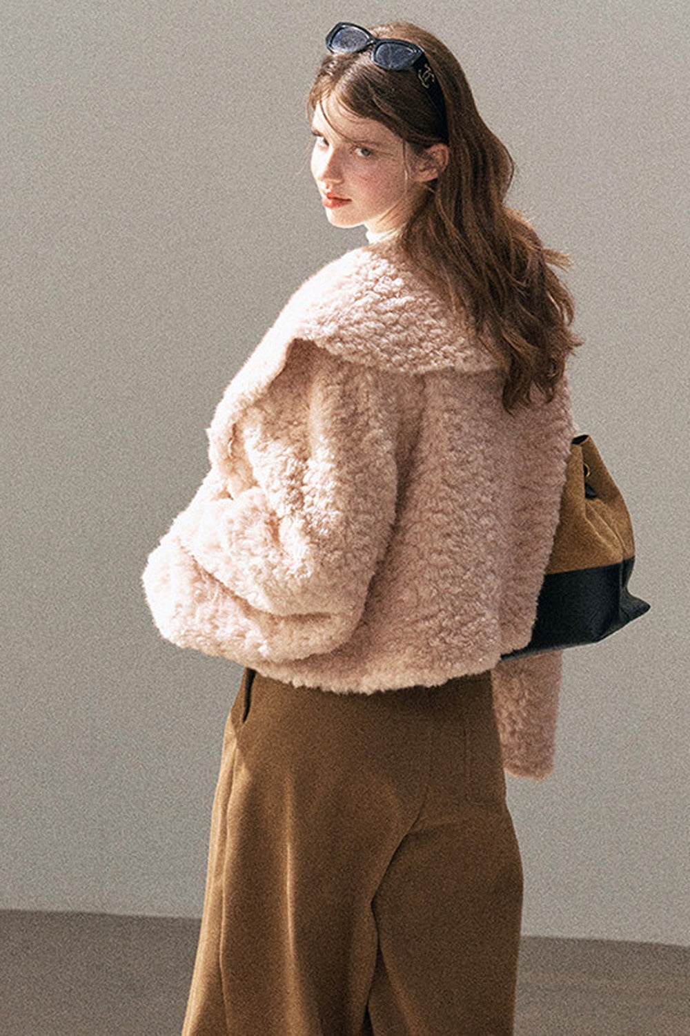 Large Lapel Textured Faux Fur Teddy Jacket