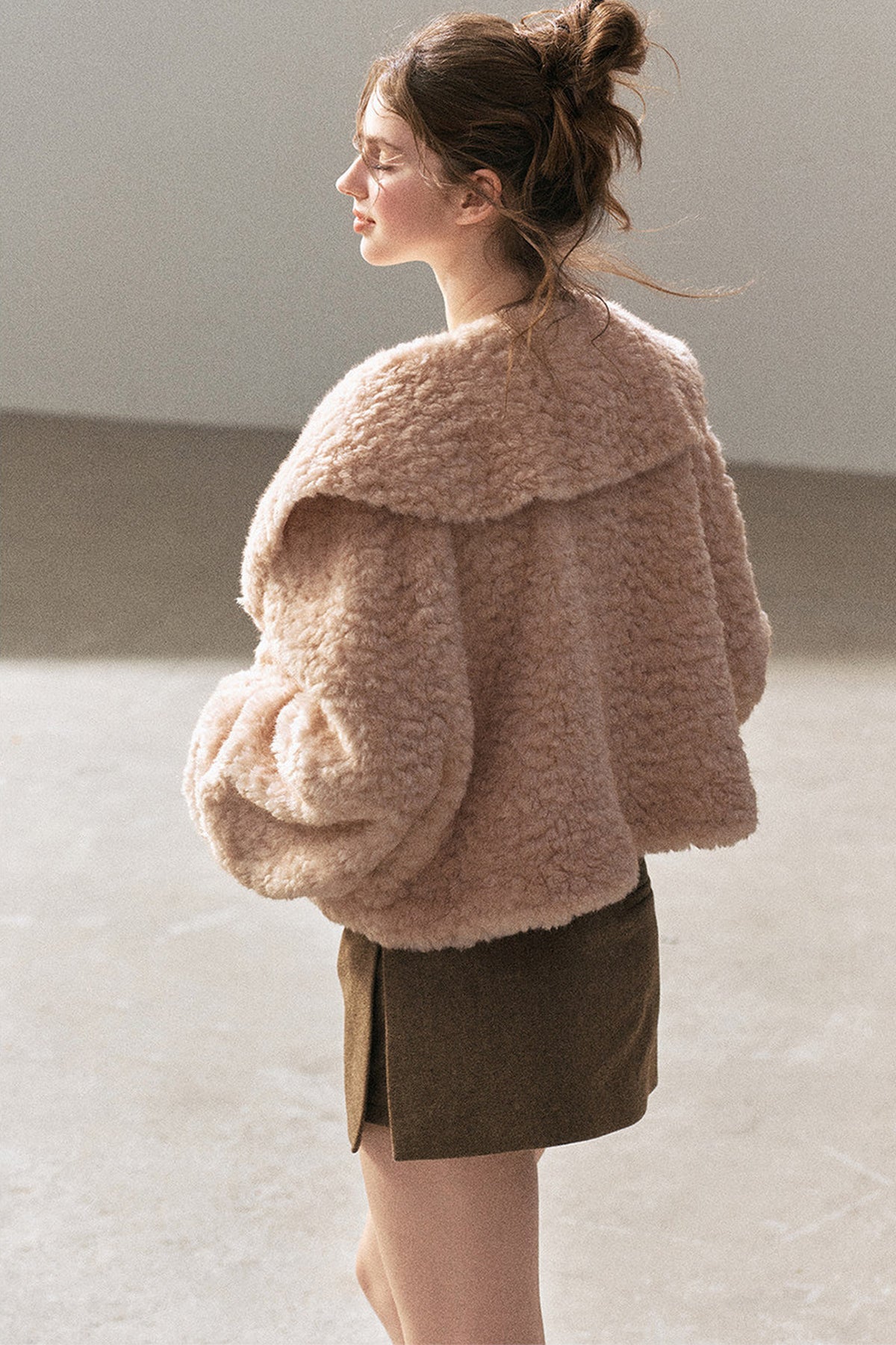 Large Lapel Textured Faux Fur Teddy Jacket