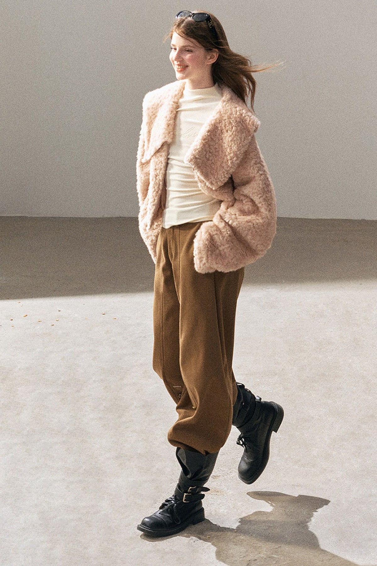 Large Lapel Textured Faux Fur Teddy Jacket
