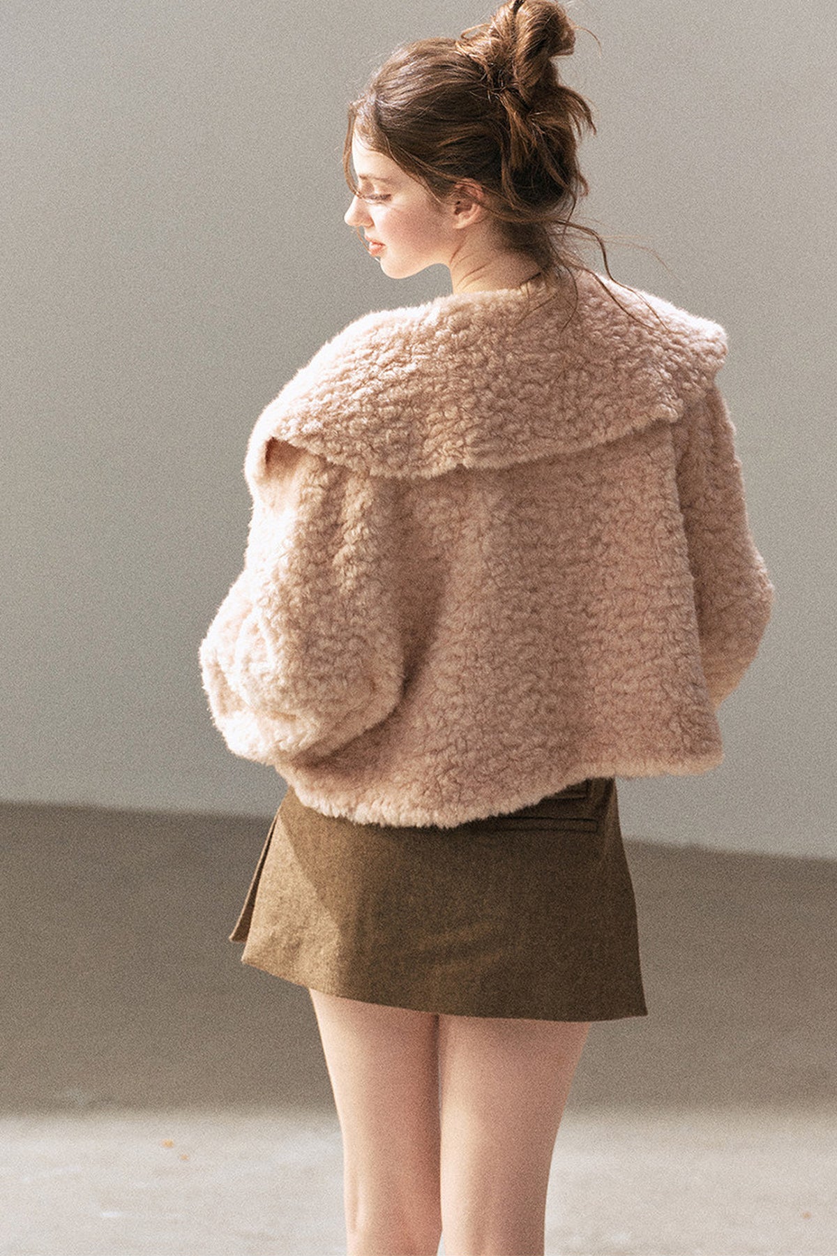 Large Lapel Textured Faux Fur Teddy Jacket