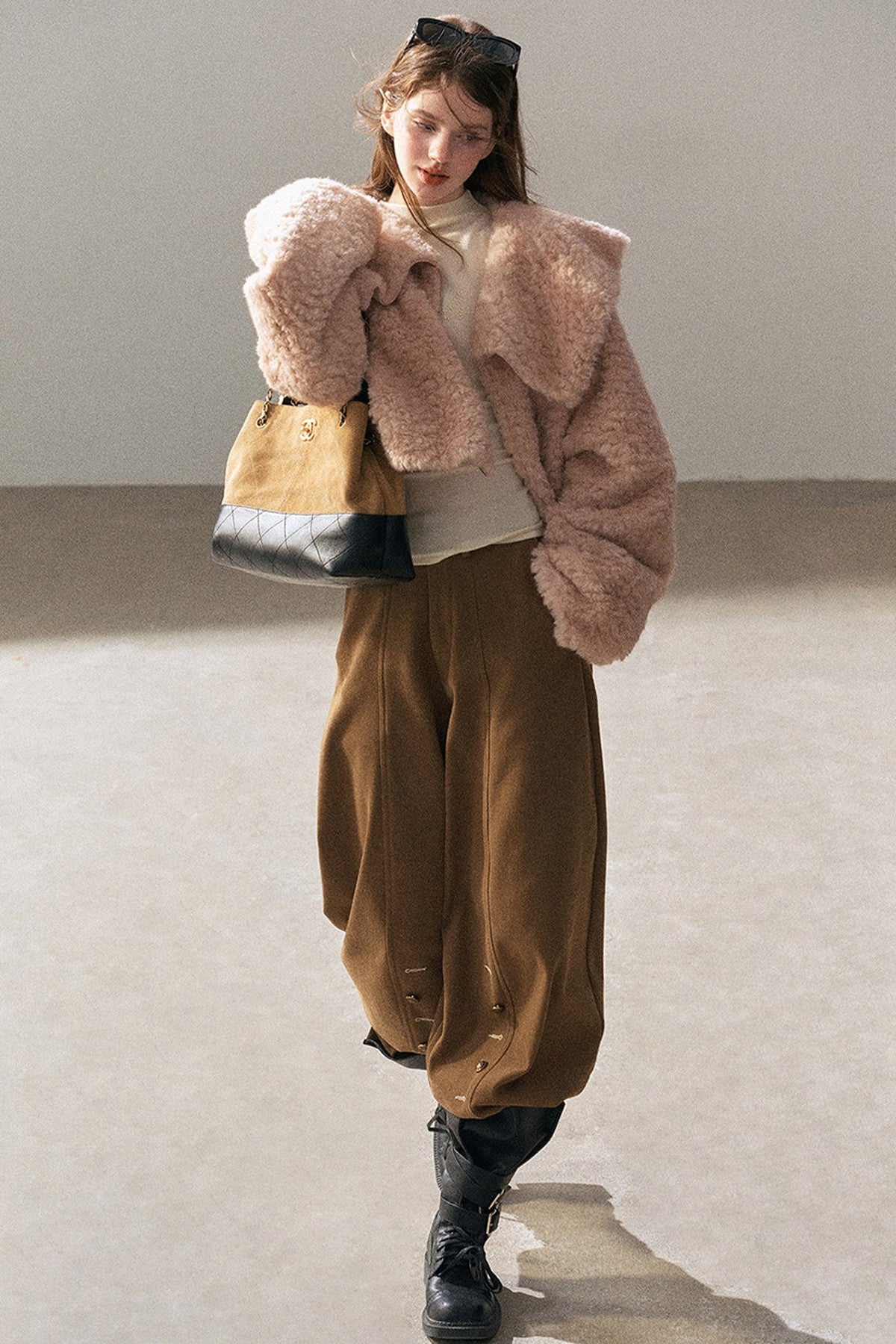 Large Lapel Textured Faux Fur Teddy Jacket