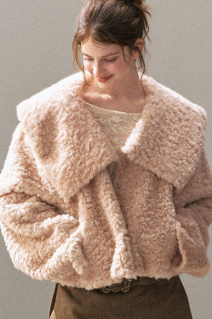 Large Lapel Textured Faux Fur Teddy Jacket