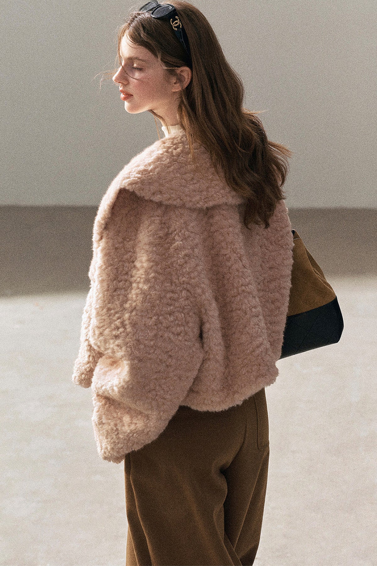 Large Lapel Textured Faux Fur Teddy Jacket