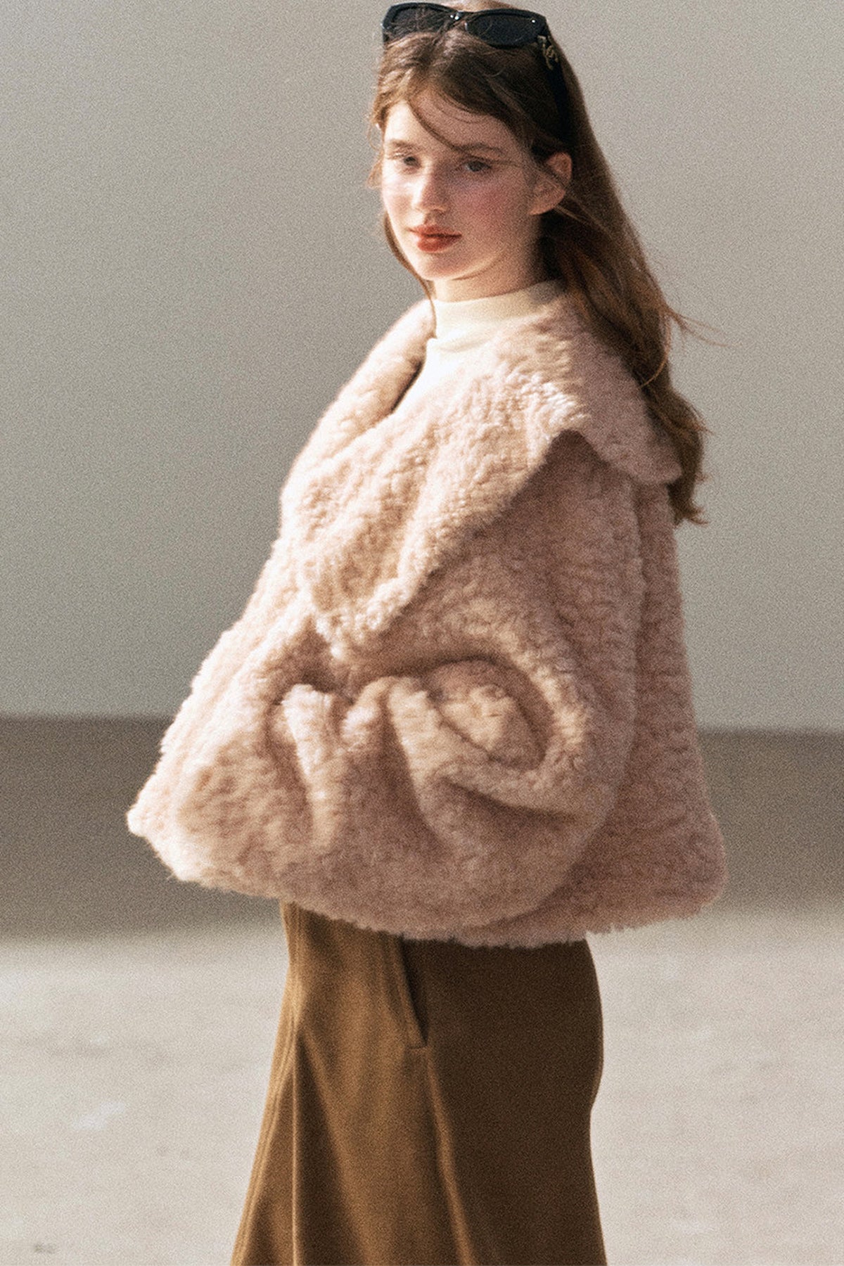 Large Lapel Textured Faux Fur Teddy Jacket