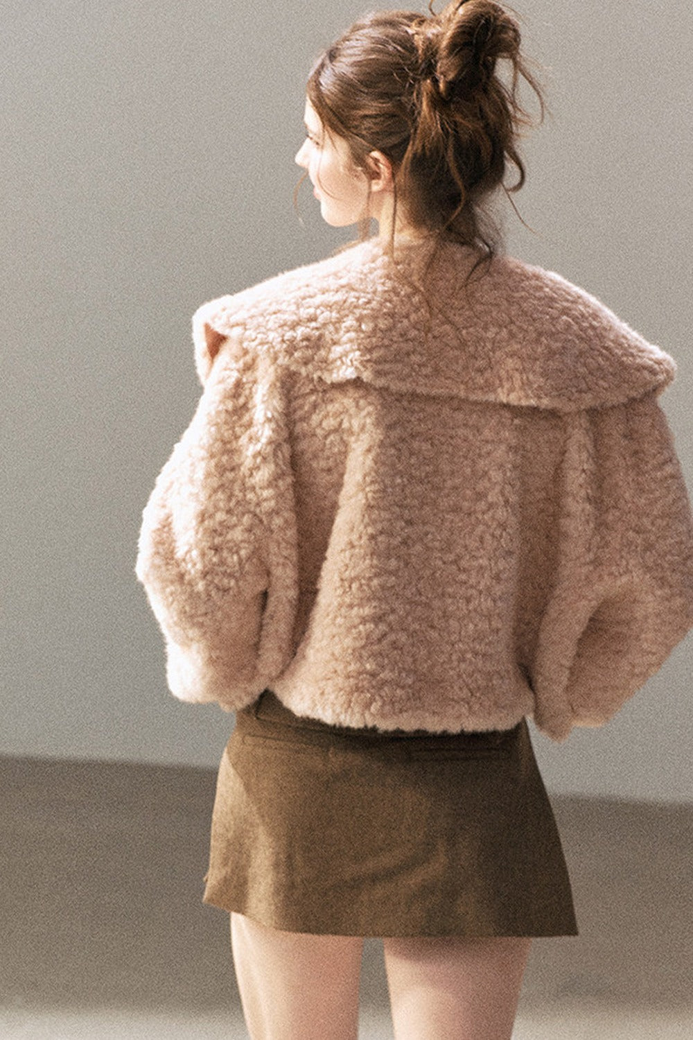 Large Lapel Textured Faux Fur Teddy Jacket