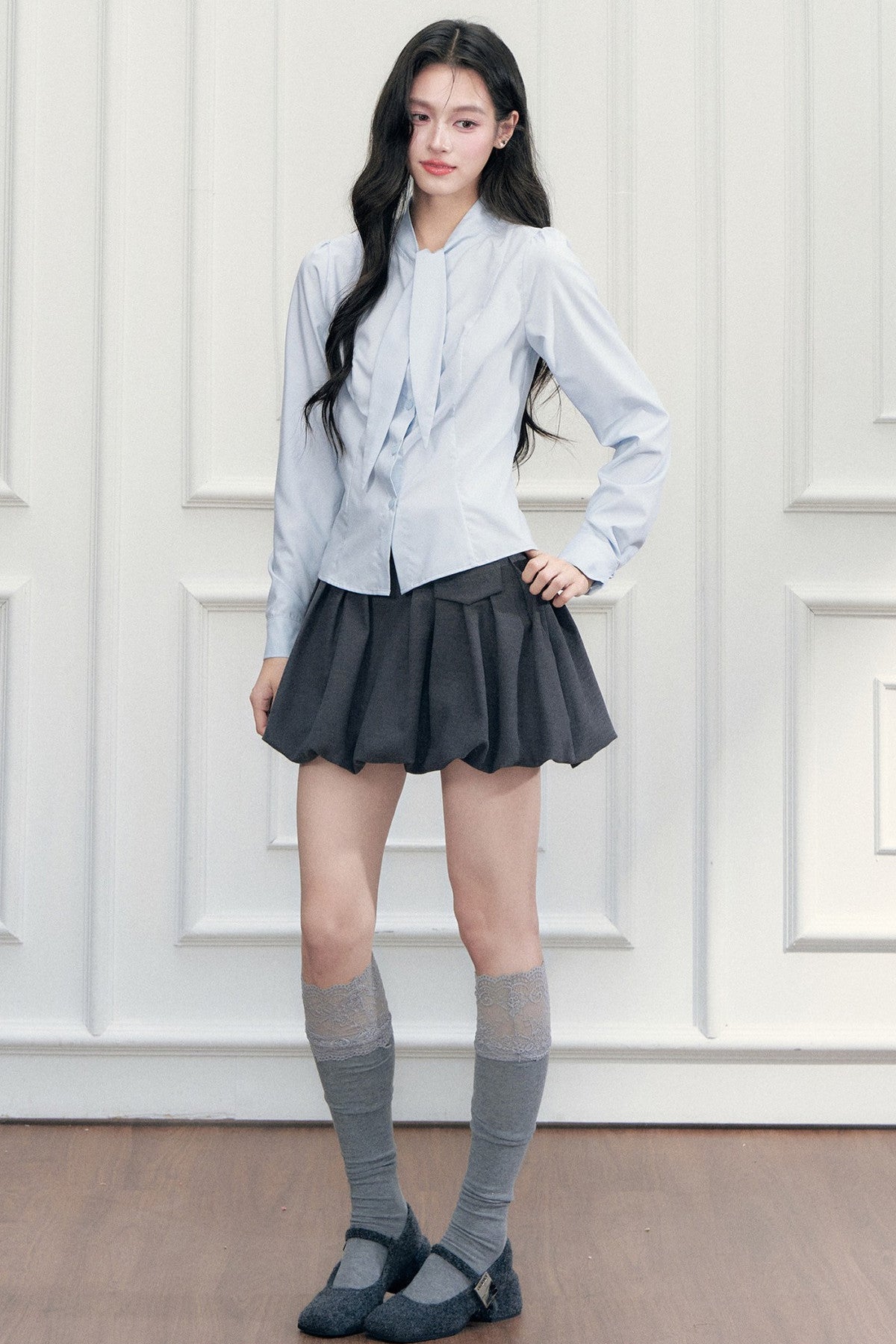Pleated Skirt Shirt Vest Set-Up