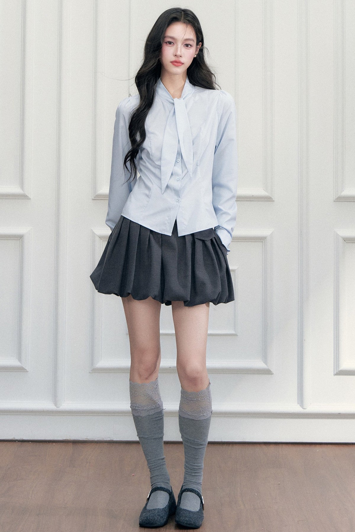 Pleated Skirt Shirt Vest Set-Up