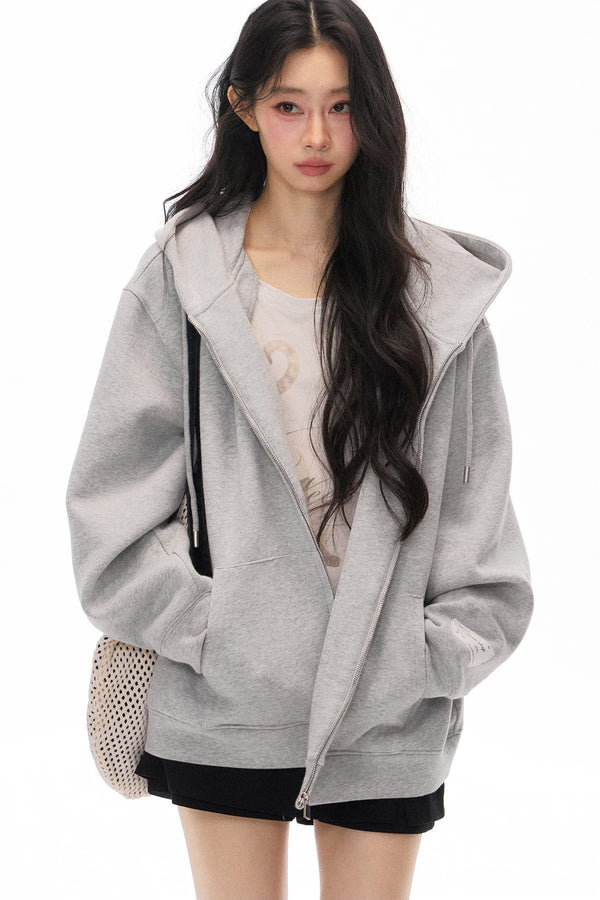 Gray Hooded Jacket and Culottes Set-Up